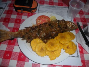 Fisch mit Patacones (frittierte Kochbananen)