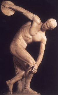 Diskuswerfer, sogenannter "Diskobol des Myron", rmische Marmorkopie nach einer griechischen Bronzestatue (um 450 v. Chr.)