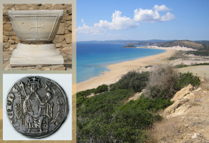 Zypern (hier Strand, Architektur-Teil einer frhchristlichen Kirche und Silbermnze) steht im Mittelpunkt der Tagung vom 6. bis 8. Dezember an der Universitt Mnster