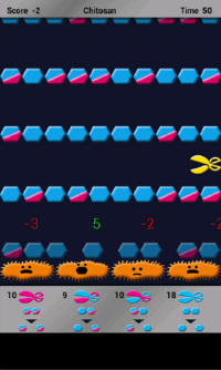 Ein Screenshot aus der Spiele-App "PolyModEfyer": Hungrige Bakterien schnappen nach den Zuckerverbindungen, die die Anwender zunchst zerkleinern mssen.