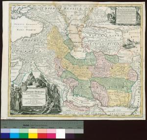 Karte von Persien und dem sdlichen Russland aus der berhmten Kartendruckerei Homann in Nrnberg, ca. 1720