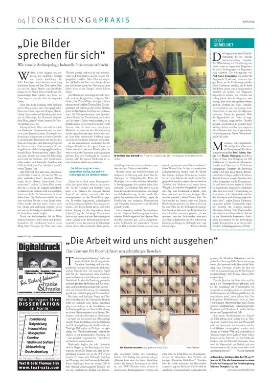 Zeitungsartikel Juni 2014 der "WISSEN|LEBEN - Die Zeitung der WWU Münster"
