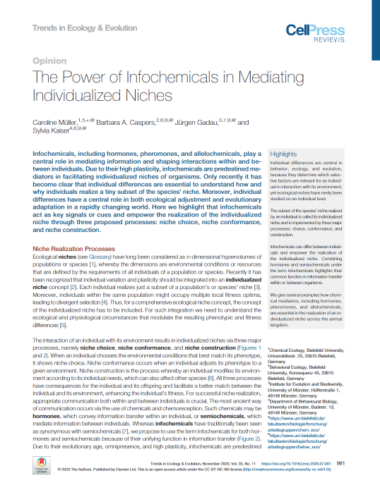 The Power Of Infochemicals In Mediating Individualized Niches