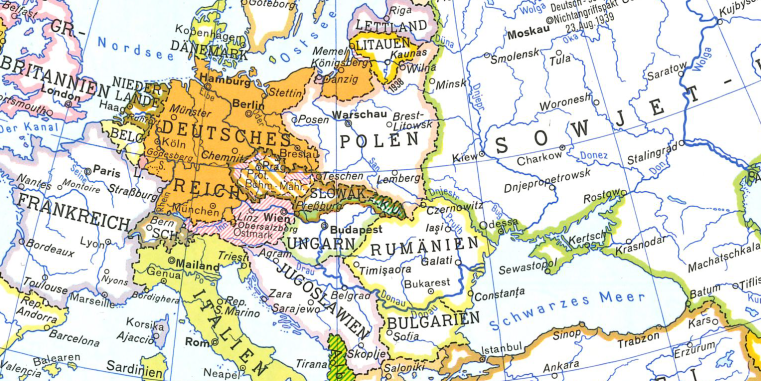 Landkarte von Europa zu Beginn des Zweiten Weltkriegs 