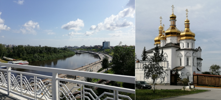 Foto mit Blick auf die Uferpromenade von der „Brücke der Liebenden“ und auf das Kloster der Heiligen Dreieinigkeit