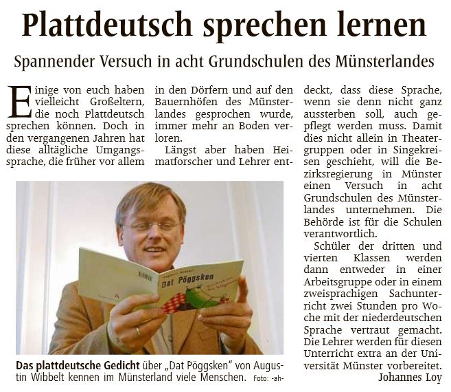 Zeitungsartikel "Plattdeutsch sprechen lernen"
