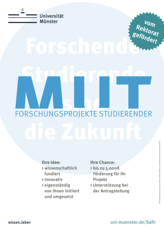 Banner mit der Aufschrift: MUT - Forschungsprojekte Studierender, vom Rektorat gefördert.