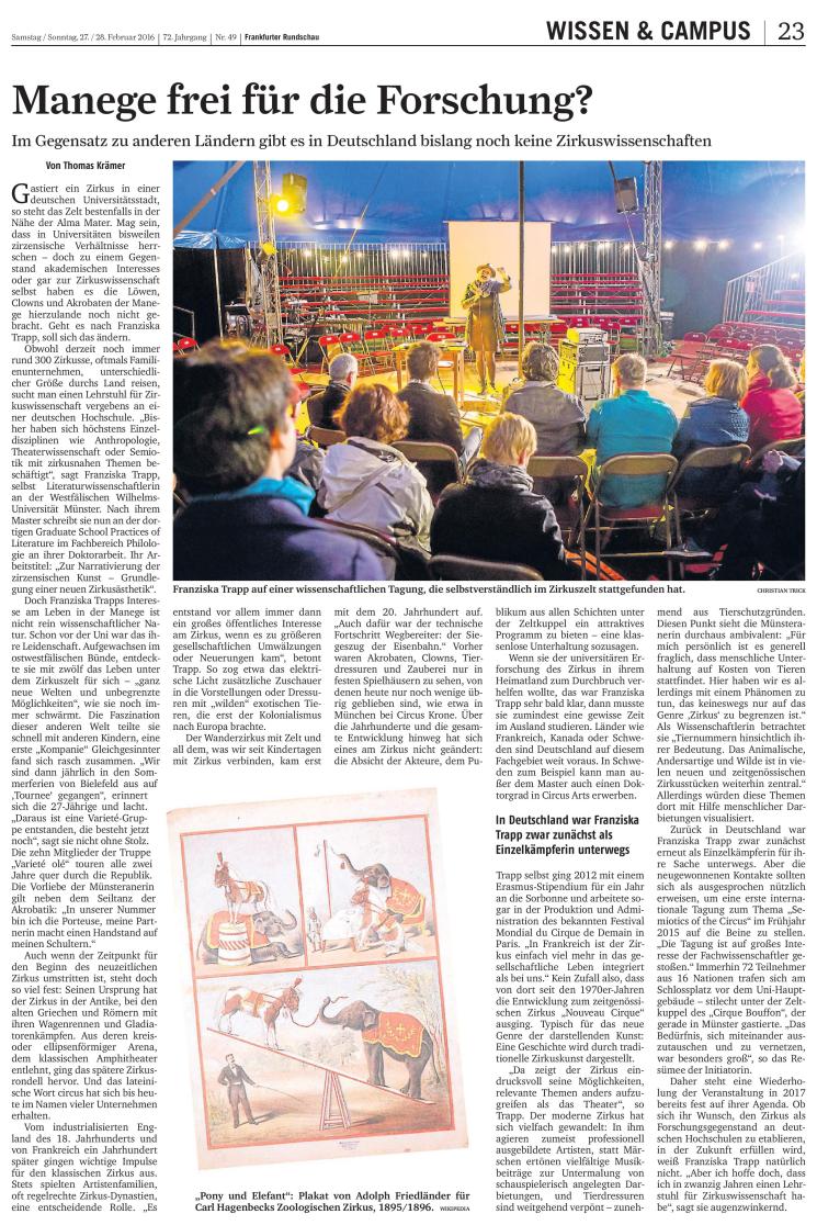 Zur Zirkuswissenschaft in der Frankfurter Rundschau