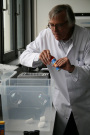 Prof. Dr. Hans-Dieter Barke zeigte, wie man mit Seifenblasen eine Kohlenstoffdioxid-Schicht sichtbar machen kann.