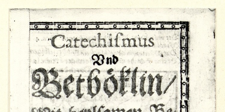 Titelblatt des münsterschen Drucks &quot;Catechismus und Betboeklin&quot; von 1596<address>© ULB</address>
