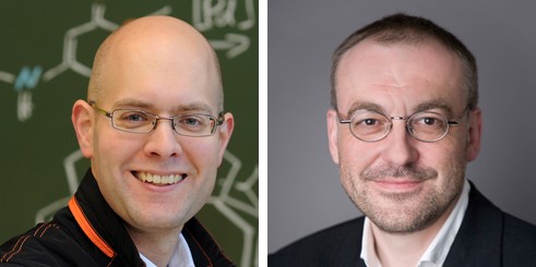 Prof. Dr. Frank Glorius (links) und Prof. Dr. Thomas Bauer<address>© Peter Grewer/Julia Holtkötter</address>