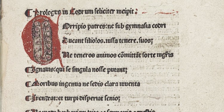 Erste Seite des Buches "Codrus", des ersten in Münster gedruckten Buches (31.10.1485)<address>© WWU - ULB</address>