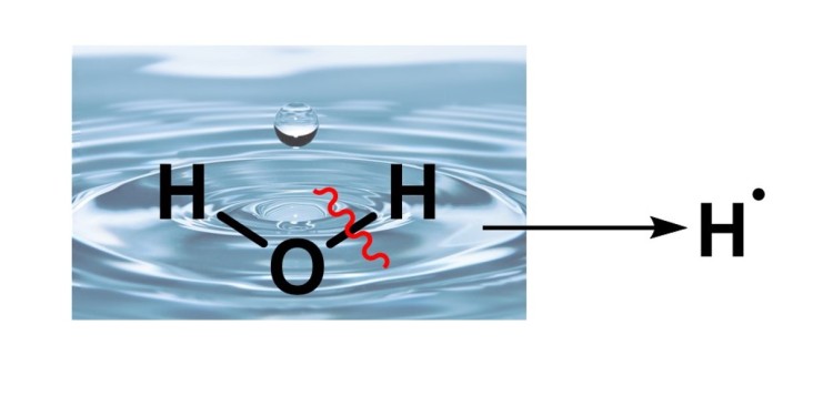 Hydrogen (H) can be produced from water by means of chemical conversion, but splitting water into hydrogen and oxygen (O) is difficult and requires a great deal of energy.<address>© Adaptiert von pixabay.com-ronymichaud</address>