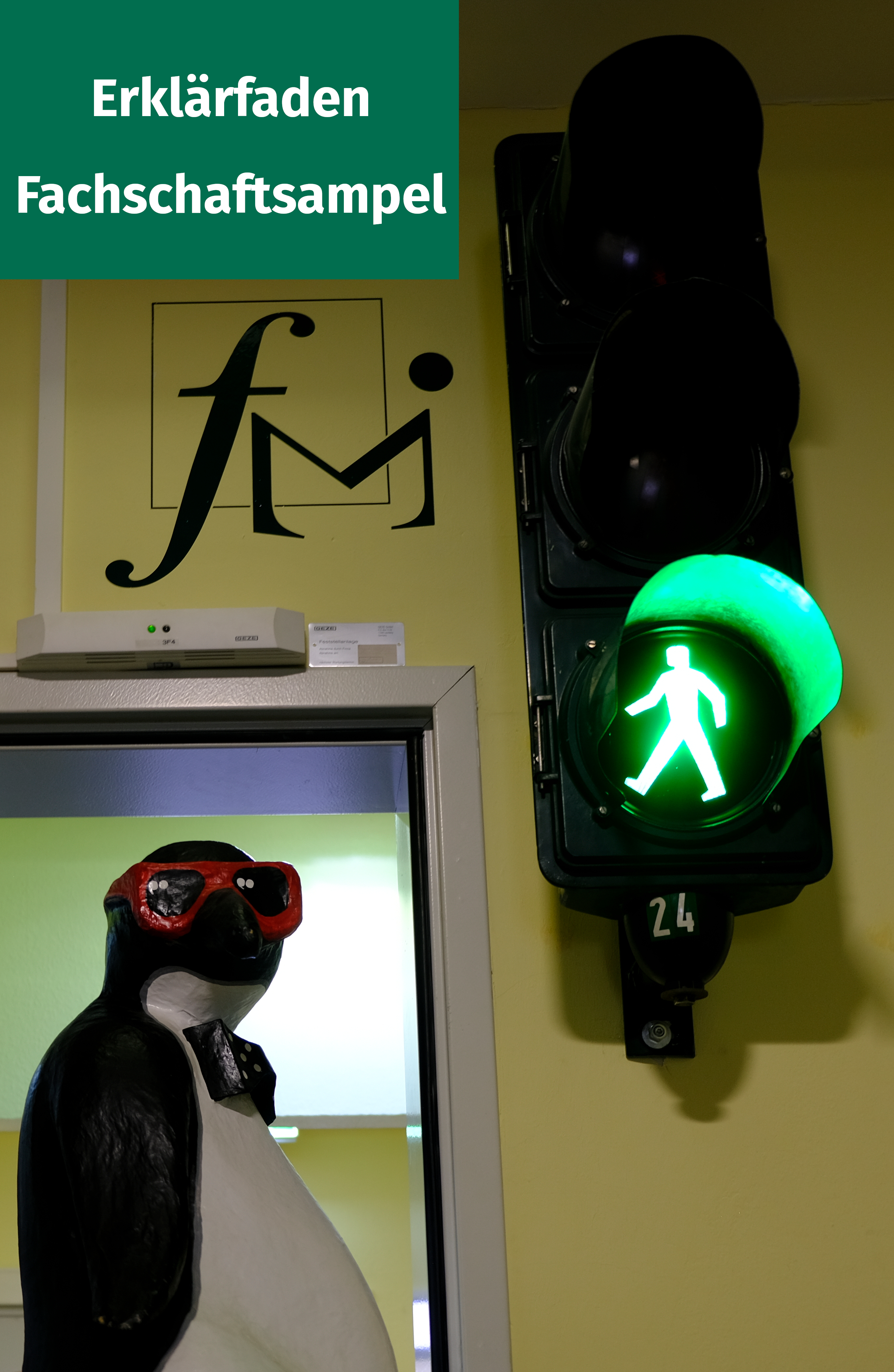 Mascot Kai next to the green light.