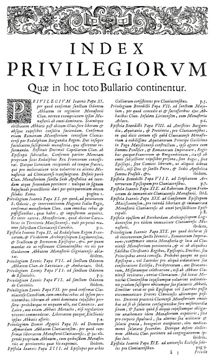   Bullarium Cluniacense p. A03     ⇒ Index privilegiorum    
