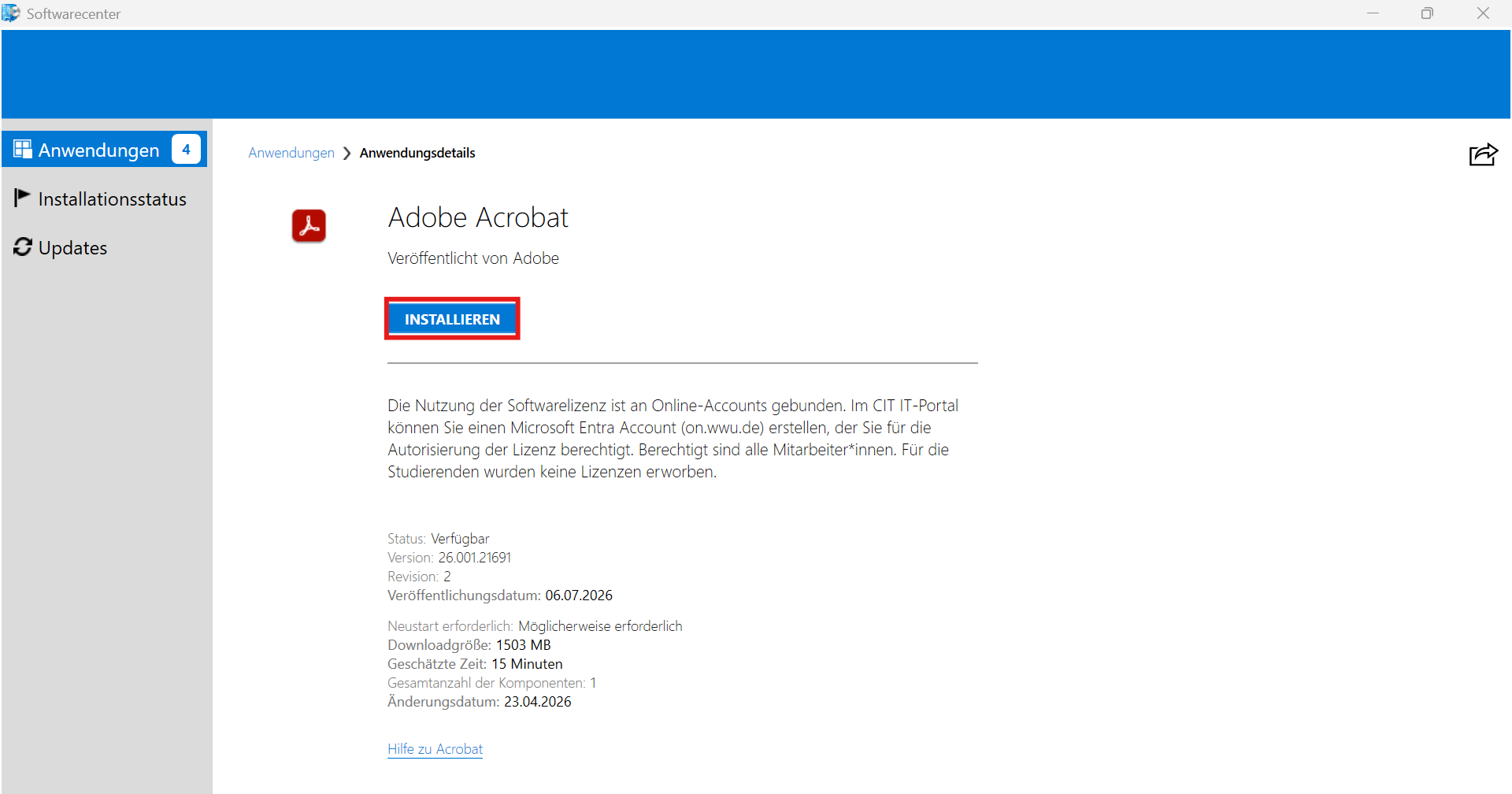 3. Anwendung installieren
