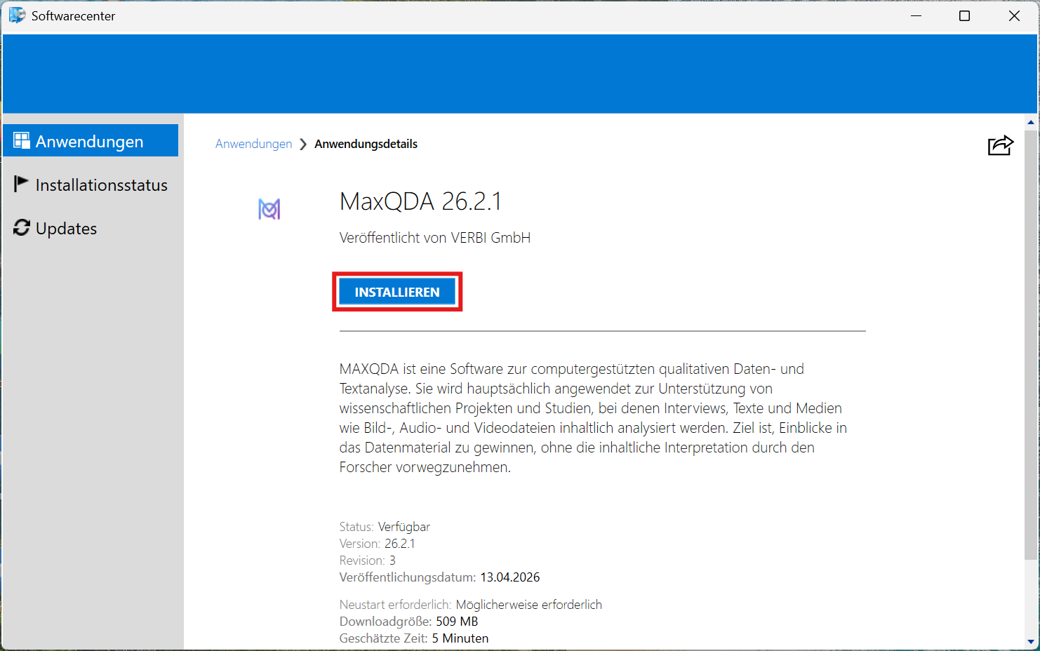 3. Anwendung installieren