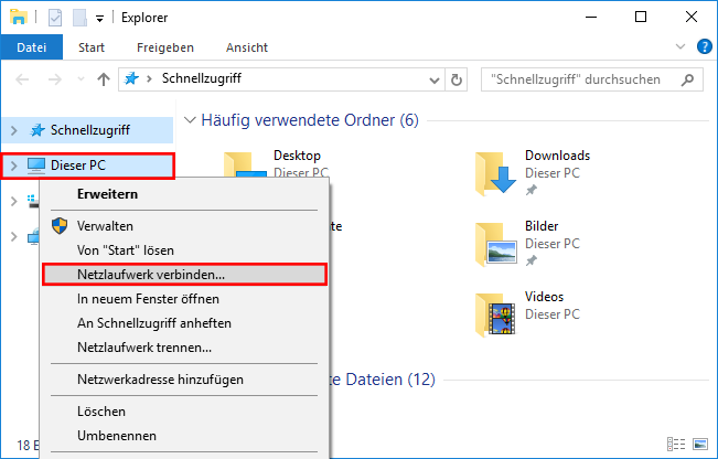 2. Rechtsklick auf "Dieser PC"