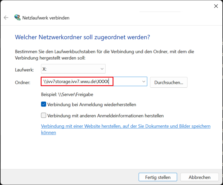 3. Server und Freigabe eintragen