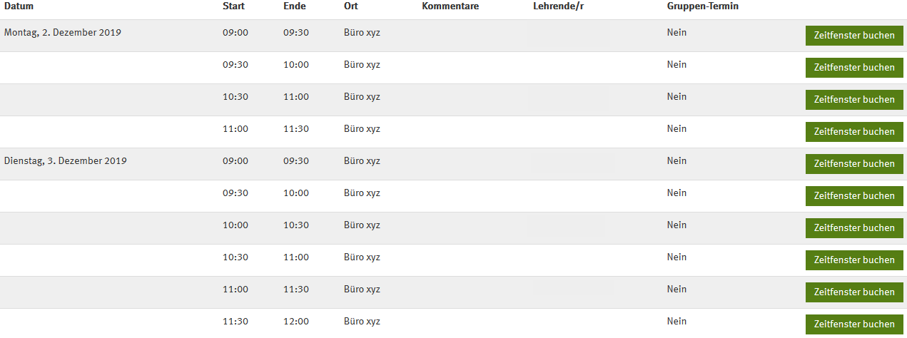 Studierendenansicht Sprechstunde