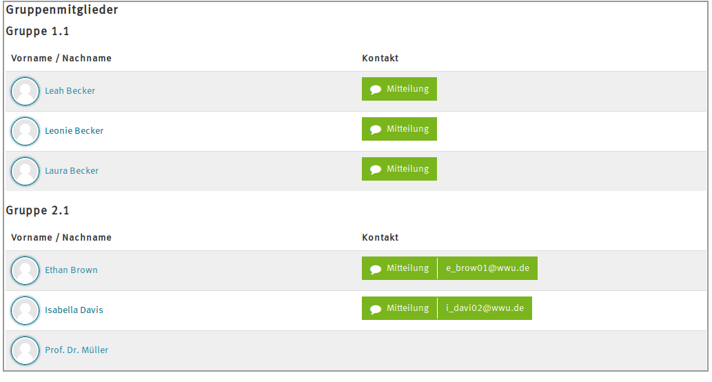 Darstellung der Ansicht der Ressource Gruppenmitglieder