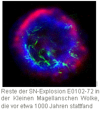 Remnants of the SN explosion E0102-72 within the Small Magellanic Cloud, which took place about 1000 years ago