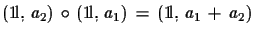 $\displaystyle ({\rm 1\!l},\,a_{2})\,\circ\,({\rm 1\!l},\,a_{1})\,=\,({\rm  1\!l},\,a_{1}\,+\,a_{2})$