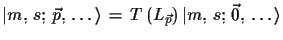 $\displaystyle \ensuremath{\vert m,\,s;\,\vec{p},\,\dots\rangle}\,=\,T\,(L_{\vec{p}})\,
 \ensuremath{\vert m,\,s;\,\vec{0},\,\dots\rangle}$