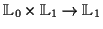 $\displaystyle \mathbb{L}_0 \times \mathbb{L}_1 \rightarrow \mathbb{L}_1$