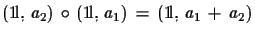 $\displaystyle ({\rm 1\!l},\,a_{2})\,\circ\,({\rm 1\!l},\,a_{1})\,=\,({\rm 
 1\!l},\,a_{1}\,+\,a_{2})$