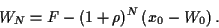 \begin{displaymath}
W_N =
F - (1+\rho)^N\left(
x_0-W_0 \right)
.
\end{displaymath}