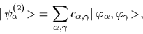 \begin{displaymath}
\mbox{$\vert\,\psi^{(2)}_\alpha\!>$}
=
\sum_{\alpha,\gamma}...
...ha,\gamma}
\mbox{$\vert\,\varphi_\alpha,\varphi_\gamma\!>$}
,
\end{displaymath}