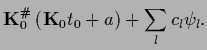 $\displaystyle {{\bf K}}_0^\char93  \left(
{{\bf K}}_0 t_0 + a
\right)
+\sum_l c_l \psi_l
.$