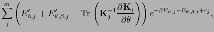 $\displaystyle \sum_j^m
\left(
E_{{h},j}^\prime + E_{\theta,\beta,j}^\prime
+{\r...
...{\partial \theta}
\right)
\right)
e^{-\beta E_{{h},j}-E_{\theta,\beta,j}+c_j}
,$