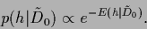 \begin{displaymath}
{p({h}\vert\tilde D_0)} \propto
e^{-E({h}\vert\tilde D_0)}
.
\end{displaymath}