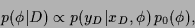 \begin{displaymath}
p(\phi\vert D) \propto p(y_D\vert x_D,\phi) \, p_0(\phi)
,
\end{displaymath}