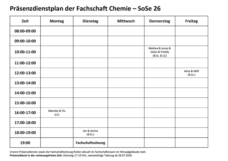 Aktueller Präsenzdienstplan