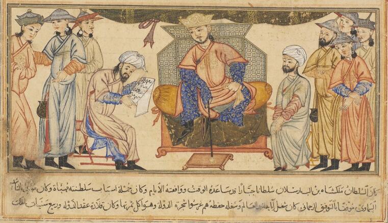 The Coronation of Malik-Shah I. Painting from the book Jami' al-Tawarikh (compendium of chronicles), c. 1314.