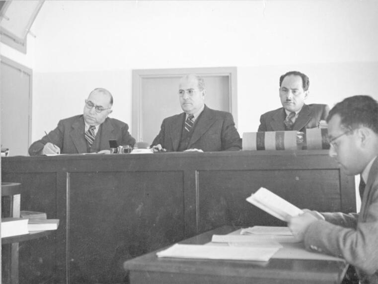 Three judges at the British District Court in Jaffa in Mandate times