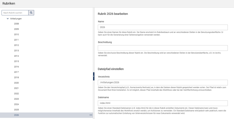 Screenshot Rubrik hinzufügen Jahresordner