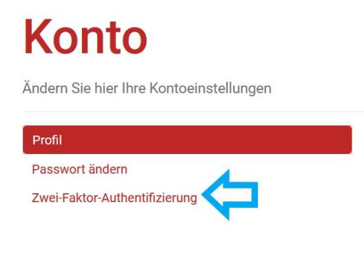 Screenshot der Seite beck-online.de der "Kontoeinstellungen". Ein Pfeil weist auf das Feld "Zwei-Faktor-Authentifizierung".