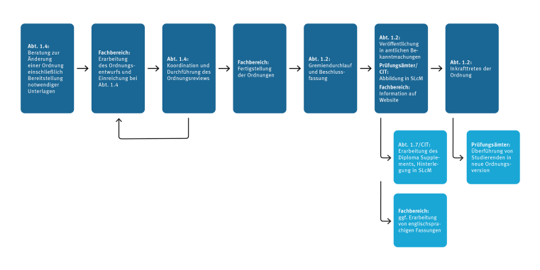 The graphic shows an overview of the process for changing examination regulations, including all parties involved.