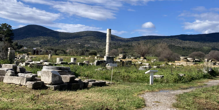 Abb. 1: Blick auf Altar und Tempel im Heraion von Samos von NO (Foto: S. Huy 2026)