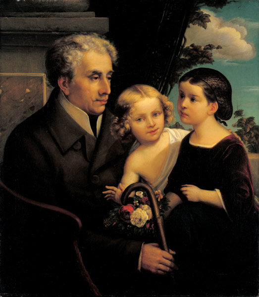 Alexander Haindorf und seine Enkelkinder Robert und Agnes (Gemälde von Caspar Görke, 1854)