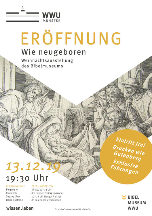 Flyer zur Eröffnung der Ausstellung: Wie neugeboren. Weihnachtsausstellung 2019.