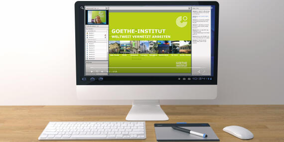 White computer screen showing an online seminar