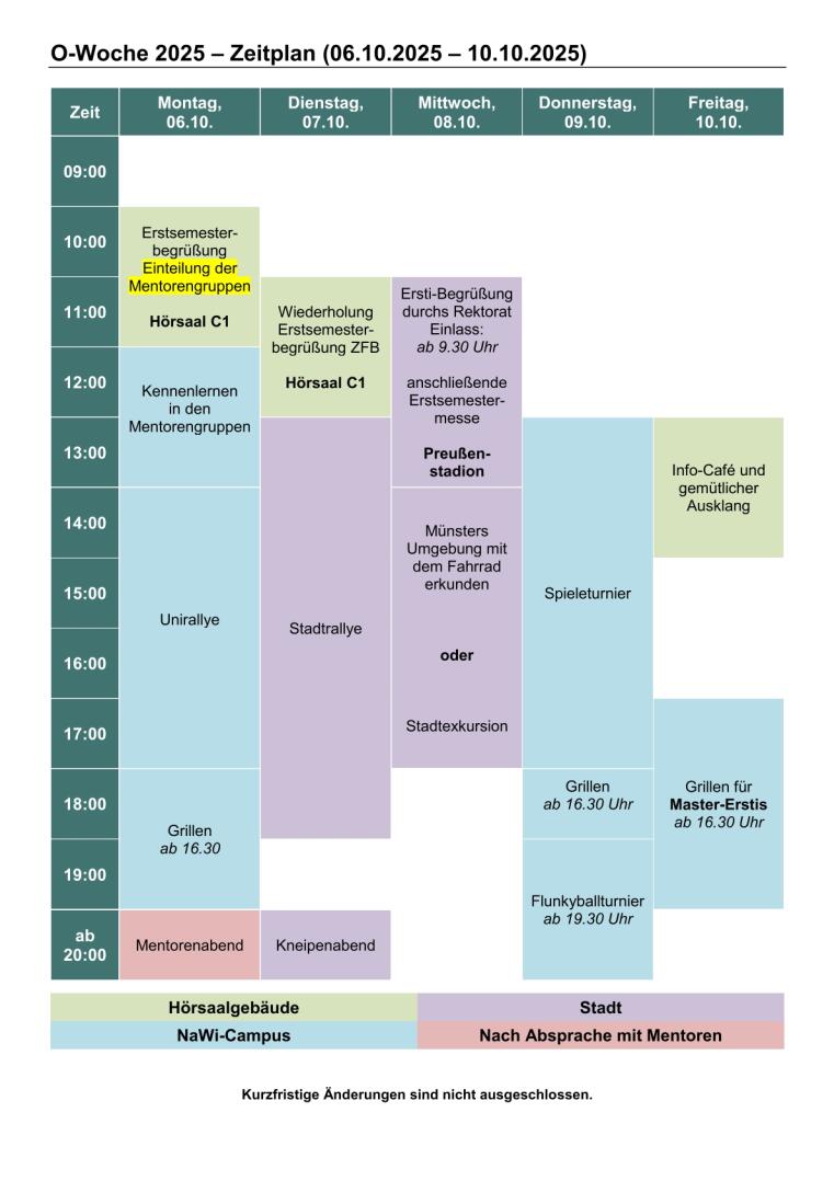Hier wird der O-Wochenplan von 2025 angezeigt.