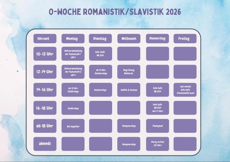 Plan für die O-Woche 2026