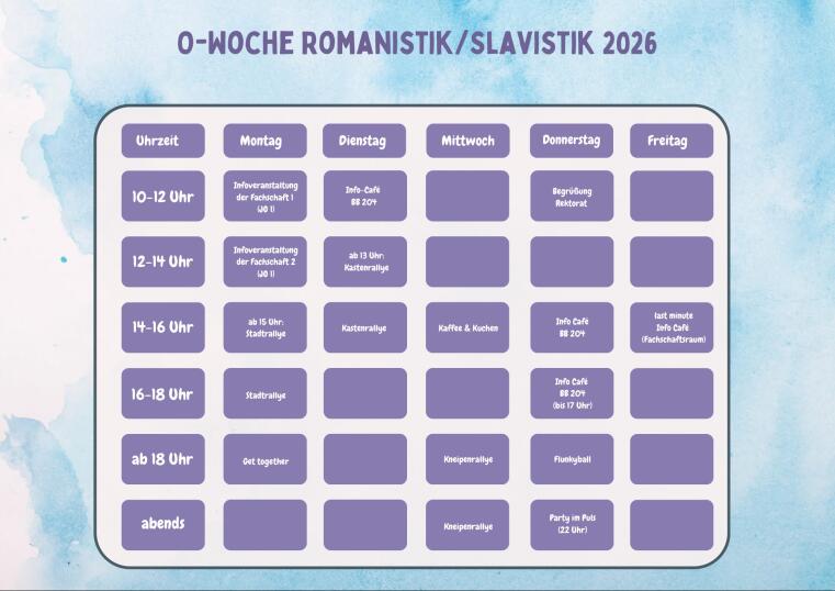 Plan für die O-Woche 2026
