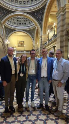 Maximilian Gialousis M.A., Claudia Gialousis M.A., Dipl.-Theol. Ludger Hiepel M.A., Mag. Theol. Simon Spratte und Prof. Dr. Oliver Dyma (von links nach rechts) bei der Closing-Session
